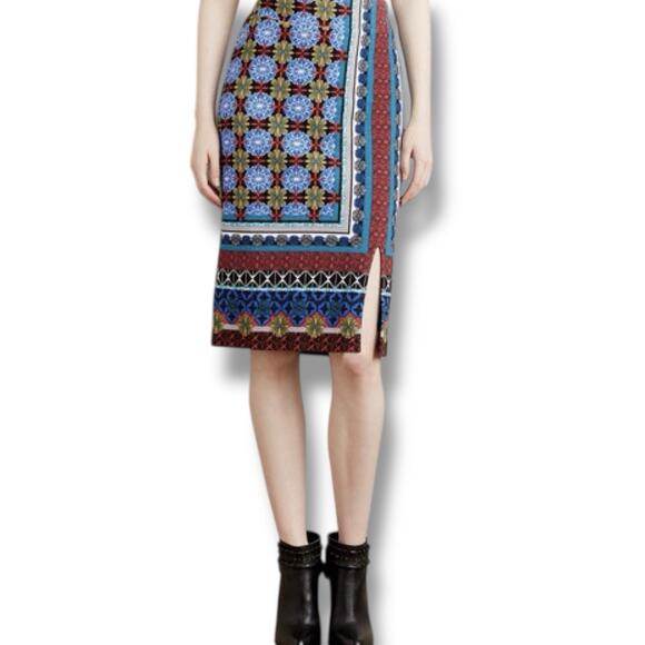 Anthropologie Maeve Size M Tearoom Blue Motif Pencil Skirt with Slit Boho - Picture 1 of 6